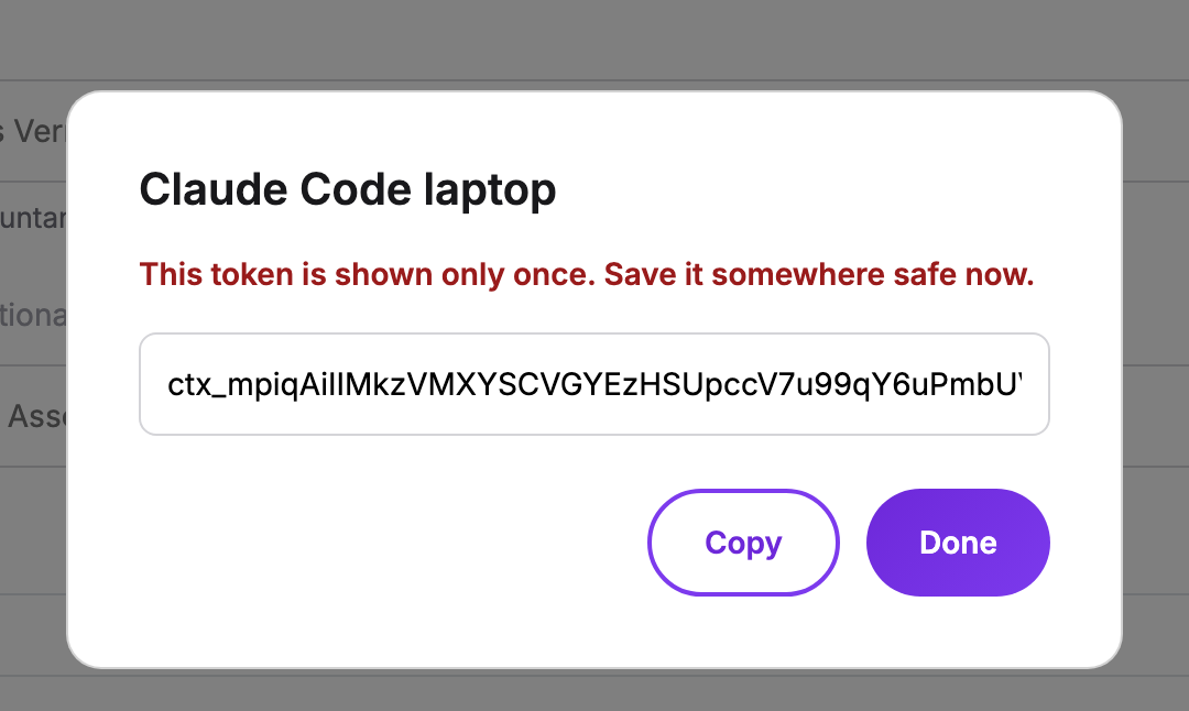 The new API token in Cryptotax with the warning that it is shown only once